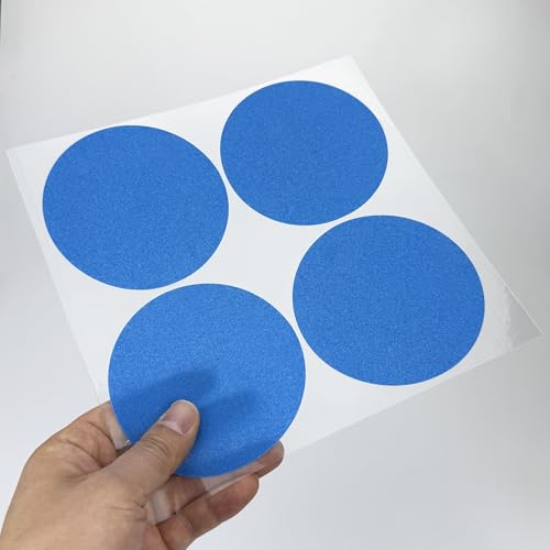 S&X 24 Pcs Non Slip Shower Stickers (Large 4" Round), Blue Anti Slip Grip Decals, High Traction Bathtub Dots, Durable Grit Stickers for Kids & Family Safety with Scraper - color: Blue, size: Round