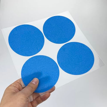 S&X 24 Pcs Non Slip Shower Stickers (Large 4" Round), Blue Anti Slip Grip Decals, High Traction Bathtub Dots, Durable Grit Stickers for Kids & Family Safety with Scraper - color: Blue, size: Round