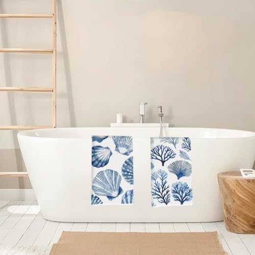 2 Pcs Coastal Beach Waffle Kitchen Towel Soft Absorbent Hand Tea Towels - color: Multi 1571