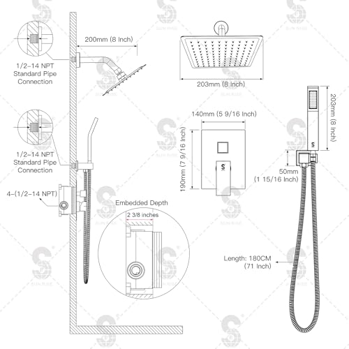 SR SUN RISE Shower Faucet - 8 Inch Shower System with Rain Shower Head and Handheld Spray - Shower Faucet Trim Repair Kits with Diverter Valve - All Metal Shower Set - Matte Black - color: Matte Black, size: 8 Inch