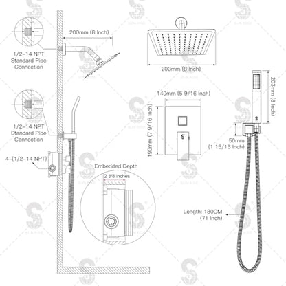 SR SUN RISE Shower Faucet - 8 Inch Shower System with Rain Shower Head and Handheld Spray - Shower Faucet Trim Repair Kits with Diverter Valve - All Metal Shower Set - Matte Black - color: Matte Black, size: 8 Inch
