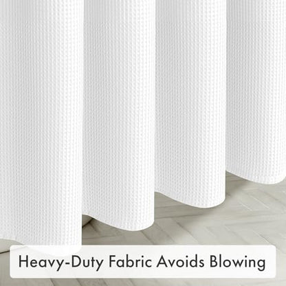AmazerBath White Shower Curtain 76 Inches Long, Waffle Shower Curtains for Bathroom, Cloth Shower Curtain Fabric Heavy Duty 240GSM, Thick Bathroom Shower Curtains Premium Polyester, 72x76 Inches - color: White, size: 72"W x 76"L (Pack of 1)