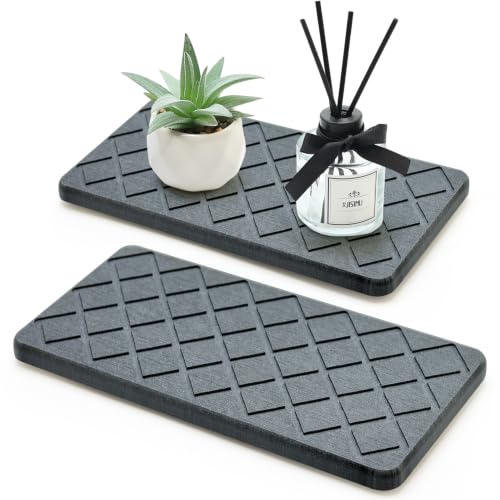 Water Absorbing Stone Drying Tray for Kitchen Counter Decor Bathroom Sink | Diatomaceous Earth Soap Dish Dispenser Tray Diatomite Stone Fast Quick Drying Mat Bathroom Vanity Trays Black Sponge Holder - color: Dark Grey Quilted