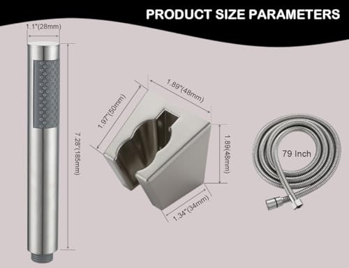 3-Piece Handheld Shower Wand with Long Hose – Brushed Nickel | Complete Shower Head Set with Bracket – Perfect for RV, Dog Bath & Full-Body Rinse. 79" Extra Long Hose. Easy Install. - style: 1 Function