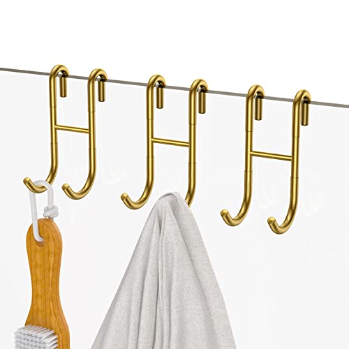 Shower Door Hooks (3-Pack), Towel Hooks for Bathroom Frameless Glass Door, Drill-Free Installation, Gold - color: Gold, size: 3PC