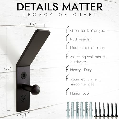 Classic Farmhouse Wall Mount Multi-Use Wrought Iron Hook Set (3 Pack) | Decorative Rustic Metal Handcrafted Bathroom, Entreyway Home Decor Hooks Suitable for Coats, Towels, Robe or Hat Hanging - style: Double Hammer Nail