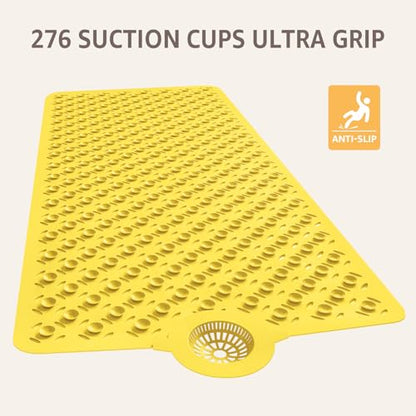 OTHWAY Bath Mat for Tub Non Slip: 39" X 17" Long Bathtub Mat with Hair Catcher│Big Drain Holes Shower Mats for Inside Shower│Machine Washable (Yellow) - color: Yellow