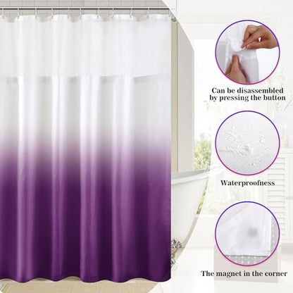 YI & ZE Purple Waffle Weave Shower Curtain with Snap-in Liner, 72W x 72L | Slub Textured Heavy Fabric, Waterproof & Washable, Equipped with 12 Metal Hooks - color: Waffle Purple, size: 72"W x 72"L (Pack of 1)