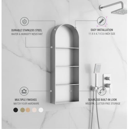 Recessed Shower Niche Stainless Steel, 11.8 x 4.7 x 3.9 Inch Arched Wall Shelf for Bathroom Storage, Rust-Resistant Built-in Insert (1 Pack) - color: Gold