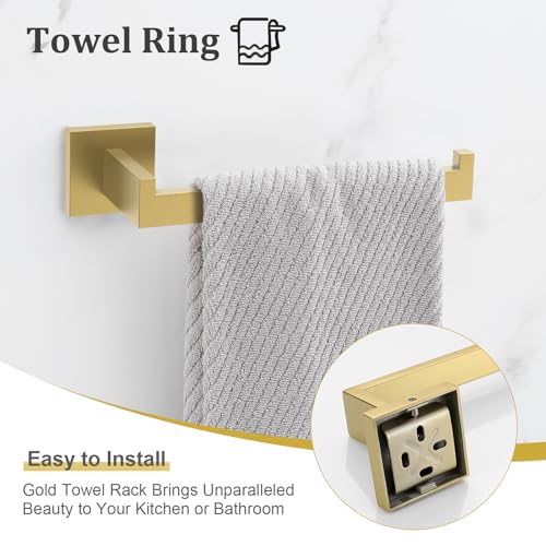 TURS Brushed Gold Bathroom Accessory Set 4-Pieces Bathroom Hardware Set Square Towel Bar Set Stainless Steel Towel Holder Set - color: Brushed Gold, size: Set B