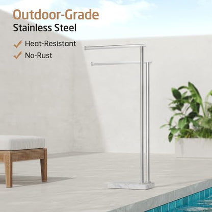 KES Standing Towel Rack, Heavy Natural Marble Base, 2-Tier, Brushed Steel | 304 Stainless Steel Frame, 36-Inch Tall Bar Fits Bath Sheets, 9.3 Lb Weighted Base Prevents Tipping, No-Drill Assembly - size: 33-37 inch (2-tier, Variable Height)