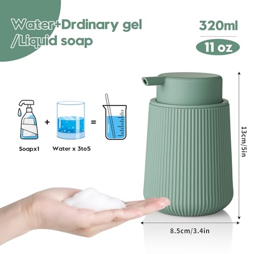 YAUKPH Striped Foaming Hand Soap Dispenser Sage Green | with Leak-Proof Pump for Bathroom and Kitchen Countertop 11oz - color: Sage Green, size: Foaming Dispenser