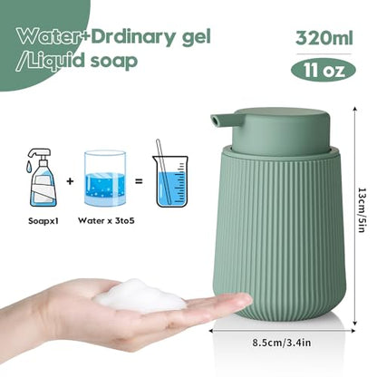 YAUKPH Striped Foaming Hand Soap Dispenser Sage Green | with Leak-Proof Pump for Bathroom and Kitchen Countertop 11oz - color: Sage Green, size: Foaming Dispenser
