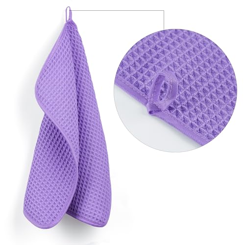 POLYTE 430 GSM Microfiber Lint Free Washcloth Face Towel, 13 x 13 in, 4 Pack (Waffle Weave) - color: Purple
