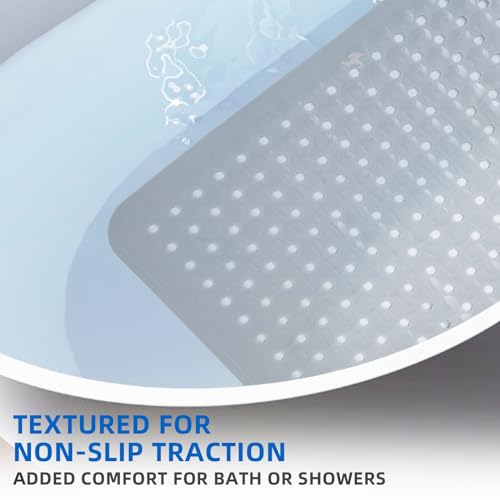 MOONFLY Shower and Bathtub Mat,40x16 Inches,Extra Long Non Slip Mats with Suction Cups and Drain Holes, Machine Washable and Anti Slip Bathmats, Bathroom Mats for Tub Nonslip (Grey) - color: Grey