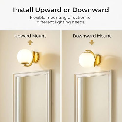Gold Wall Sconces, Mid Century Modern with Milky Glass Globe Shade | Art Deco Wall Mounted Light Fixture, Vanity Wall Light, For Bedroom, Living Room, Hallway, Stairway - color: Gold, size: 1 Pes