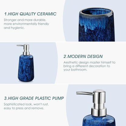 vancasso Blue Bathroom Accessories Set, Ceramic Soap Dispenser and Toothbrush Holder Sets, Stoneware 4 Pcs Bathroom Sink Set for Modern Home Decor, Series Starry - style: Blue
