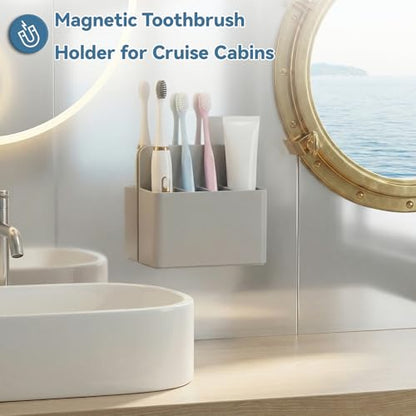 Magnetic Toothbrush Holder for Cruise Essentials | Travel Toothbrush Holder for Bathrooms, Cruise Cabin Essentials Must Have for Alaska & Caribbean Cruises - color: Grey