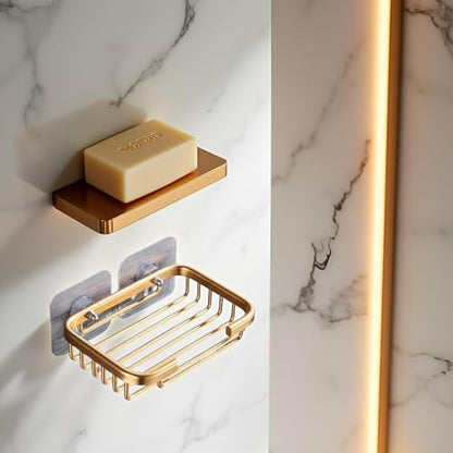 Gold Bar Soap Holder for Shower Wall, Stainless Steel Adhesive Soap Dish for Bathroom, Drill Free Soap Holder Storage Rack Soap Dishes, Holders and Dispensers, Bathroom Soap Dishes