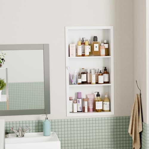 14x24 Medicine Cabinet Recessed Stainless Steel, 3-Tier, Medicine Cabinet Organizer,Stainless Steel Wall Niche, Bathroom Wall Cabinet, Recessed Bathroom Cabinet, Wall Cabinet - color: White, size: Classic 3-Tier