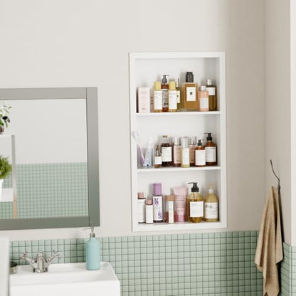 14x24 Medicine Cabinet Recessed Stainless Steel, 3-Tier, Medicine Cabinet Organizer,Stainless Steel Wall Niche, Bathroom Wall Cabinet, Recessed Bathroom Cabinet, Wall Cabinet - color: White, size: Classic 3-Tier