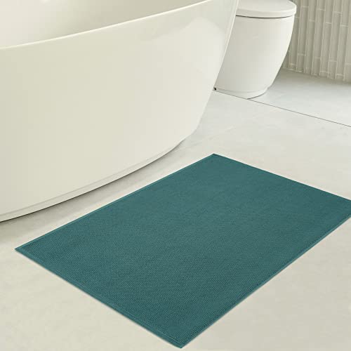 American Soft Linen Bath Rug, 17 in 24 in 100% Cotton Bath Mats Rugs for Bathroom, Slip Reducer Washable Shaggy Form Area Rugs, Colonial Blue Bath Rug - color: Teal, style: 17x24" Cotton Bath Mat