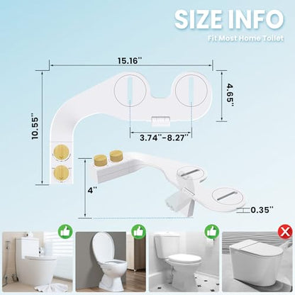 Toilet Bidet With Left/Right Side Reversible Design, Fresh Water, Non-Electric, Toilet Bidet Attachment, Right/Left Hand Side with Dual Nozzle, Self-Clean, Easy to Install (Bamboo Knob) - color: Bamboo Knob