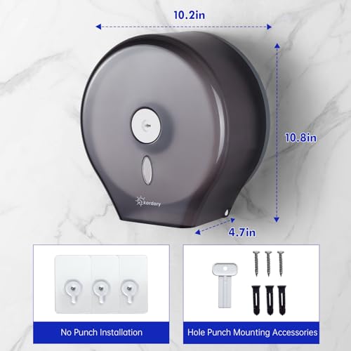 Kordory Wall Mount Toilet Paper Holder, 9" Jumbo Toilet Paper Roll Holder | 9 Inch, Plastic Commercial Toilet Paper Dispenser for Bathroom-Black - color: Black