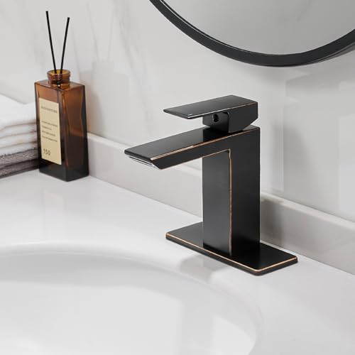 RUMOSE Bathroom Faucets 1 & 3 Hole Vanity Faucet with Drain Bronze | Single Handle Bathroom Sink Faucet Set Waterfall Spout Kit with Deck Plate Rv Lavatory Basin Faucet, Stainless Steel - color: Oil Rubbed Bronze