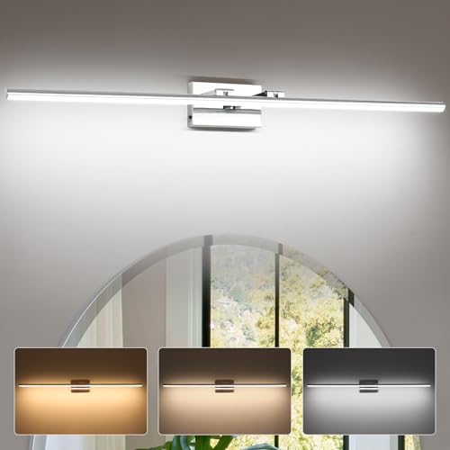 LED Bathroom Vanity Light, Modern Bathroom Light Fixture Over Mirror (3000K/4000K/6000K, Dimmable), Vanity Light Bar with Angle Adjustable, 48 Inch, Chrome - color: Chrome, size: 48 inch