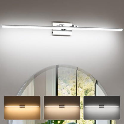LED Bathroom Vanity Light, Modern Bathroom Light Fixture Over Mirror (3000K/4000K/6000K, Dimmable), Vanity Light Bar with Angle Adjustable, 48 Inch, Chrome - color: Chrome, size: 48 inch