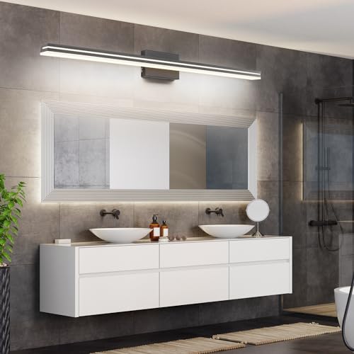 SineRise LED Modern Bathroom Vanity Light Bar (48-Inch, 3000K/4000K/6000K), Matte Black Dimmable Modern Acrylic Bathroom Wall Lighting Fixtures Over Mirror - color: Matte Black, size: 48-Inch
