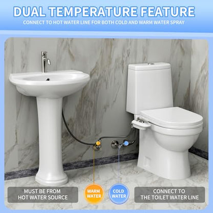 Non-Electric Bidet Attachment for Toilet Seat With LED Light Warm and Cold Water Adjustable Water Pressure, Rear and Feminine Wash, Dual Nozzle, Self-Cleaning