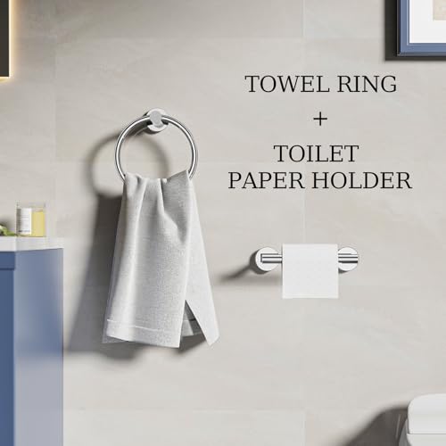 Toilet Paper Holder & Towel Holder, Bathroom Hardware Set-SUS304 Stainless Steel Double Post Pivoting Tissue Roll Holder and Hand Towel Ring Set for Bathroom, RV, Chrome - color: Chrome