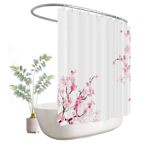 Extra Wide Pink Floral Shower Curtain, Clawfoot Tub, 108" W x 72" L | 18 Hooks, Japanese Sakura Pattern, Elegant Cherry Blossom Art, Cute Girly Large XL Around Bathroom Decor - color: Pink White, size: 108"W x 72"L (Pack of 1)