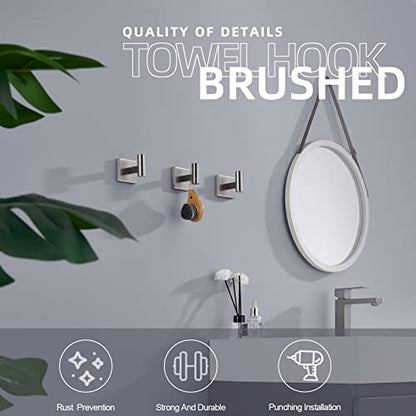 KOKOSIRI Robe Hook Bathroom Towel Coat Hooks for Bath Kitchen Wall 3 Pack Brushed Nickel Stainless Steel B1013BR-P3 - color: Brushed Nickel, size: 3 Pack