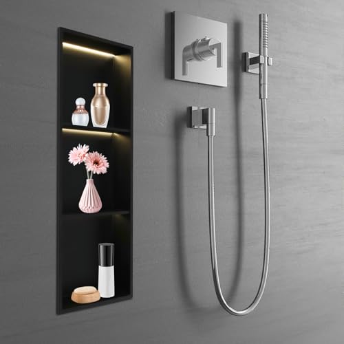 2-Tiers 12x24 Shower Niche with LED Light Strips, Matte Black Shower Niche Cabinet, Recessed Wall Cabinet, Stainless Steel Bathroom Shelf for Bathrooms, Kitchens, Toilets (12x36in) - size: 12x36in
