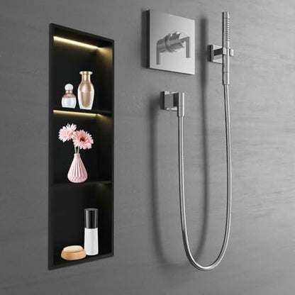 2-Tiers 12x24 Shower Niche with LED Light Strips, Matte Black Shower Niche Cabinet, Recessed Wall Cabinet, Stainless Steel Bathroom Shelf for Bathrooms, Kitchens, Toilets (12x36in) - size: 12x36in