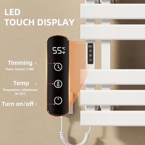 Smart Heated Towel Racks for Bathroom,Electric Towel Warmer Rack App & Voice Control,WiFi Heated Towel Bar Wall Mounted,Towel Warming Rack with Top Shelf and Led Timer,Flat Widen 6 Bar,White - color: White