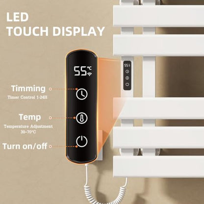 Smart Heated Towel Racks for Bathroom,Electric Towel Warmer Rack App & Voice Control,WiFi Heated Towel Bar Wall Mounted,Towel Warming Rack with Top Shelf and Led Timer,Flat Widen 6 Bar,White - color: White