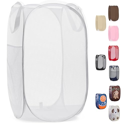 Handy Laundry Pop Up Laundry Hamper 71L Sturdy Collapsible Mesh (White) | Breathable Foldable Laundry Basket with Reinforced Handles, Side Pocket, Wide Opening for Dorm, Travel, Bedroom - color: White