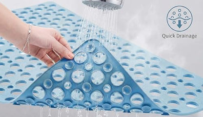 Nonslip Bathtub Mat Extra Soft TPE Bath Mat for Kids, Machine Washable Bathroom Shower Mat, Smooth/Non-Textured Tubs Only, 30L x 17W Inch (Blue) - color: Blue, size: 30" x 17" (Rectangular)