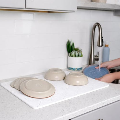 Diatomite Stone Bath Mat for Bathroom or Kitchen Water Absorbing, Quick-Drying, Non-Slip, Eco-Friendly, Stylish Large Dish Dry Solution Made with Absorbent Diatomaceous Earth Rock (White)
