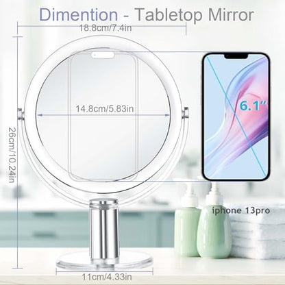 CLSEVXY Vanity Mirror Makeup Mirror with Stand, 1X/15X Magnification Double Sided 360 Degree Swivel Magnifying Mirror, 7.4 Inch - size: 10.2"L x 7.4"W