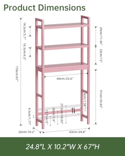 SMIBUY Bathroom Storage Shelf, Bamboo Over-The-Toilet Organizer Rack, Freestanding Toilet Space Saver with 3-Tier Adjustable Shelves (Pink) - color: Pink