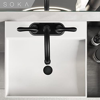 SOKA 2 Handle Bathroom Faucet Black, 4 Inch Black Bathroom Sink Faucet Centerset with Lift Rod Drain Stopper and Supply Hoses, RV Bathroom Faucet 3 Holes, Matte Black Bathroom Faucet - color: Matte Black, size: 4" Double-handled