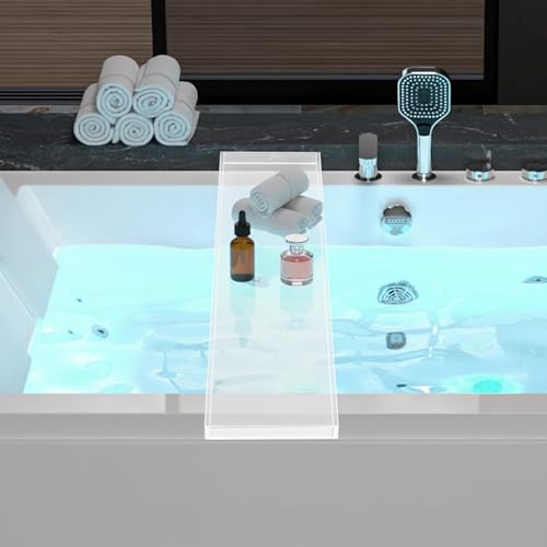 Acrylic Bathtub Tray, 29.9x7.9 Inch Bath Tray with 66lbs Capacity, 8mm Thick Spa Tub Shelf for Wine Book Tablet, Clear/Clear Black/Pure Black (Clear) - color: Clear