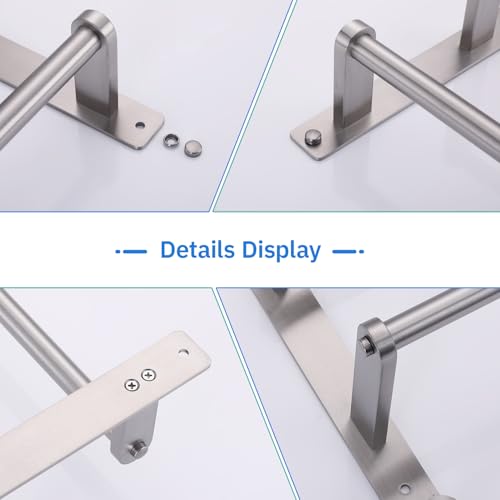 Double Towel Bar with Hooks for Bathroom - 18 Inch Brushed Stainless Steel Towel Rack, Wall Mounted Towel Rails