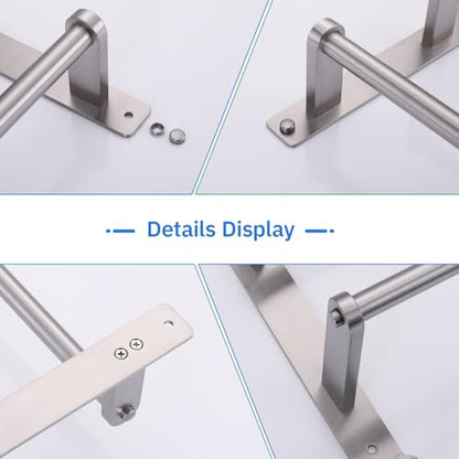 Double Towel Bar with Hooks for Bathroom - 18 Inch Brushed Stainless Steel Towel Rack, Wall Mounted Towel Rails