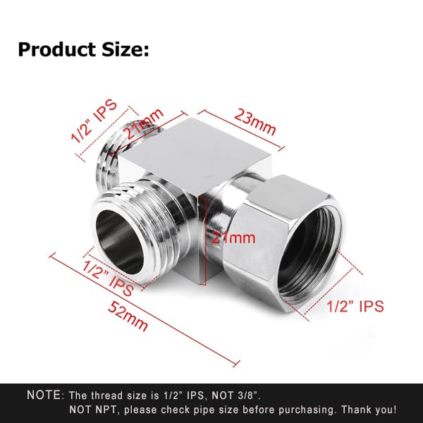 1/2" Brass Chrome 3 Way Diverter, Hose Fitting Tee, T Shape Adapter Connector for Angle Valve Hose, Bath Shower Arm, Toilet Bidet Sprayer Faucet - color: chome